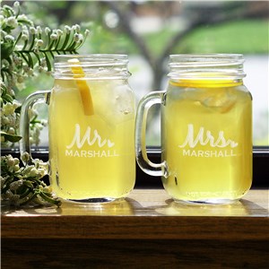 Engraved Mr. & Mrs. Mason Jar Set | Personalized Couple Gifts