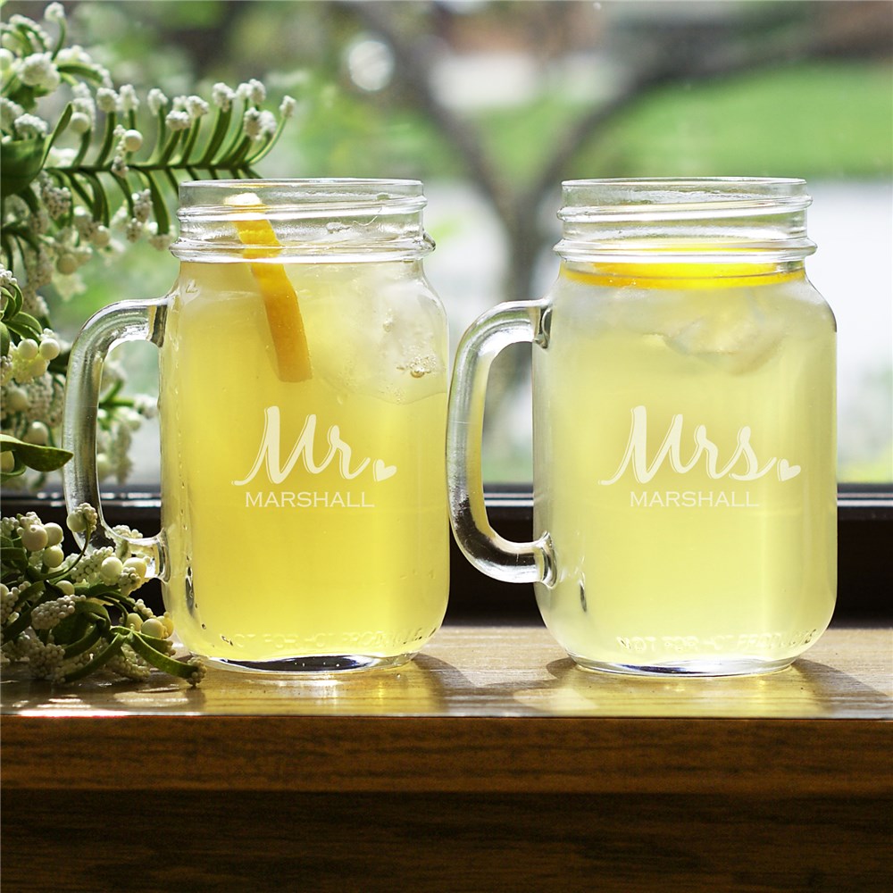 Engraved Mr. & Mrs. Mason Jar Set | Personalized Couple Gifts