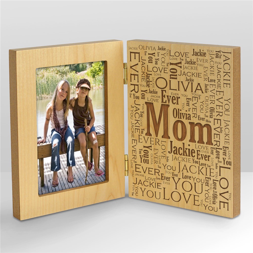 Engraved Family Word-Art Hinged Wood Frame | Mother's Day Picture Frames