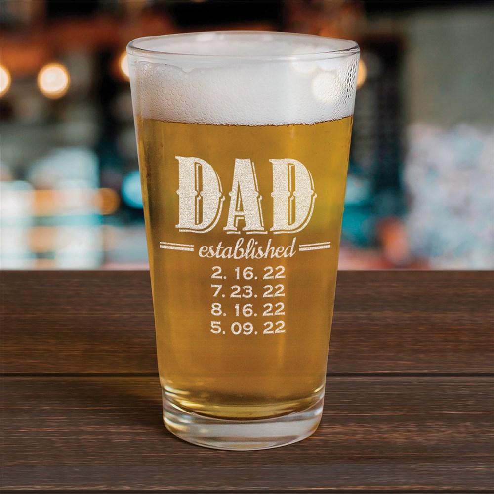 Engraved Dad Established Beer Glass GiftsForYouNow