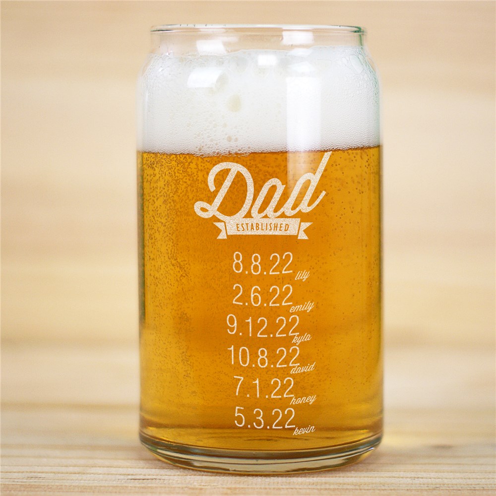Personalized Dad Established Beer Can Glass | Bar Gifts for Dad