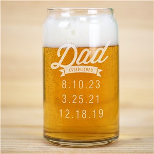 Personalized Dad Established Beer Can Glass | Bar Gifts for Dad