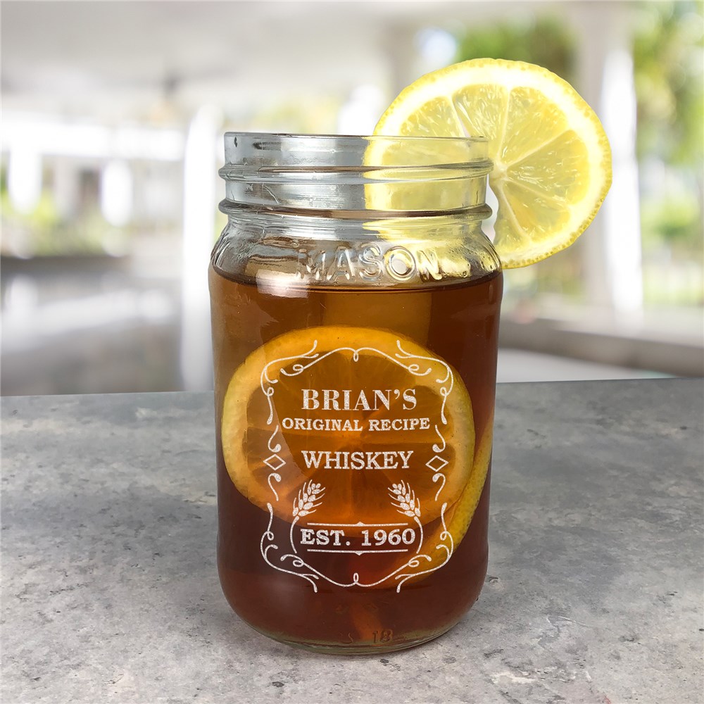 Engraved Whiskey Small Mason Jar