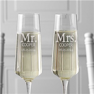 Engraved Mr. and Mrs. Toasting Champagne Estate Glasses Set