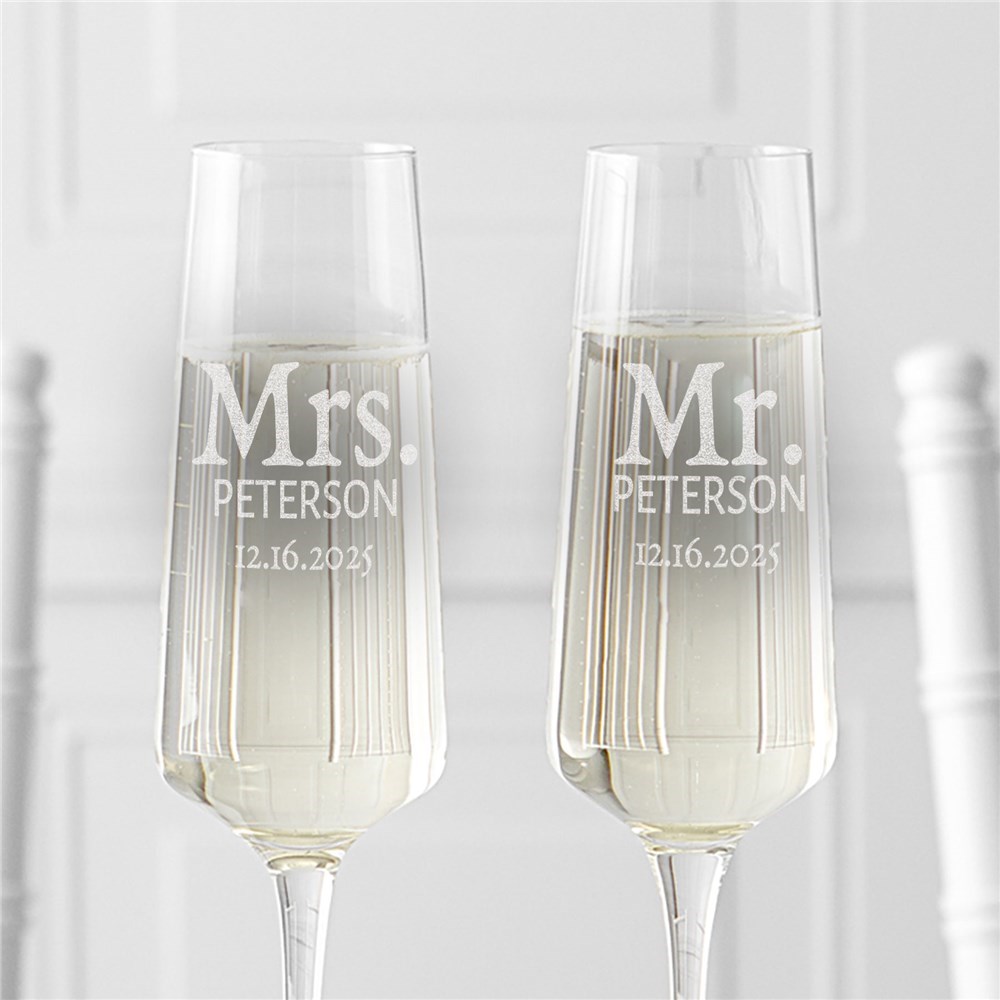 Engraved Mr. And Mrs. Bride And Groom Toasting Glasses Set