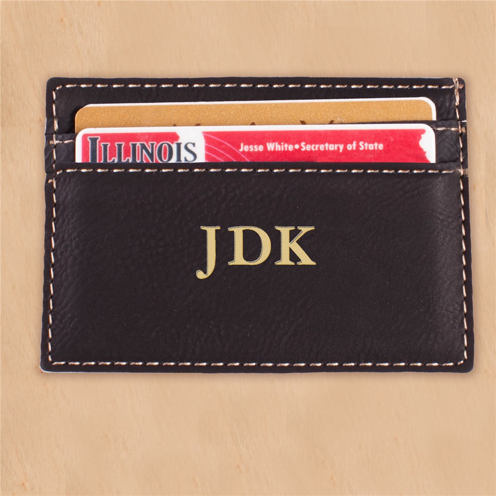 Engraved Three Initial Black Leatherette Money Clip | Personalized Gifts