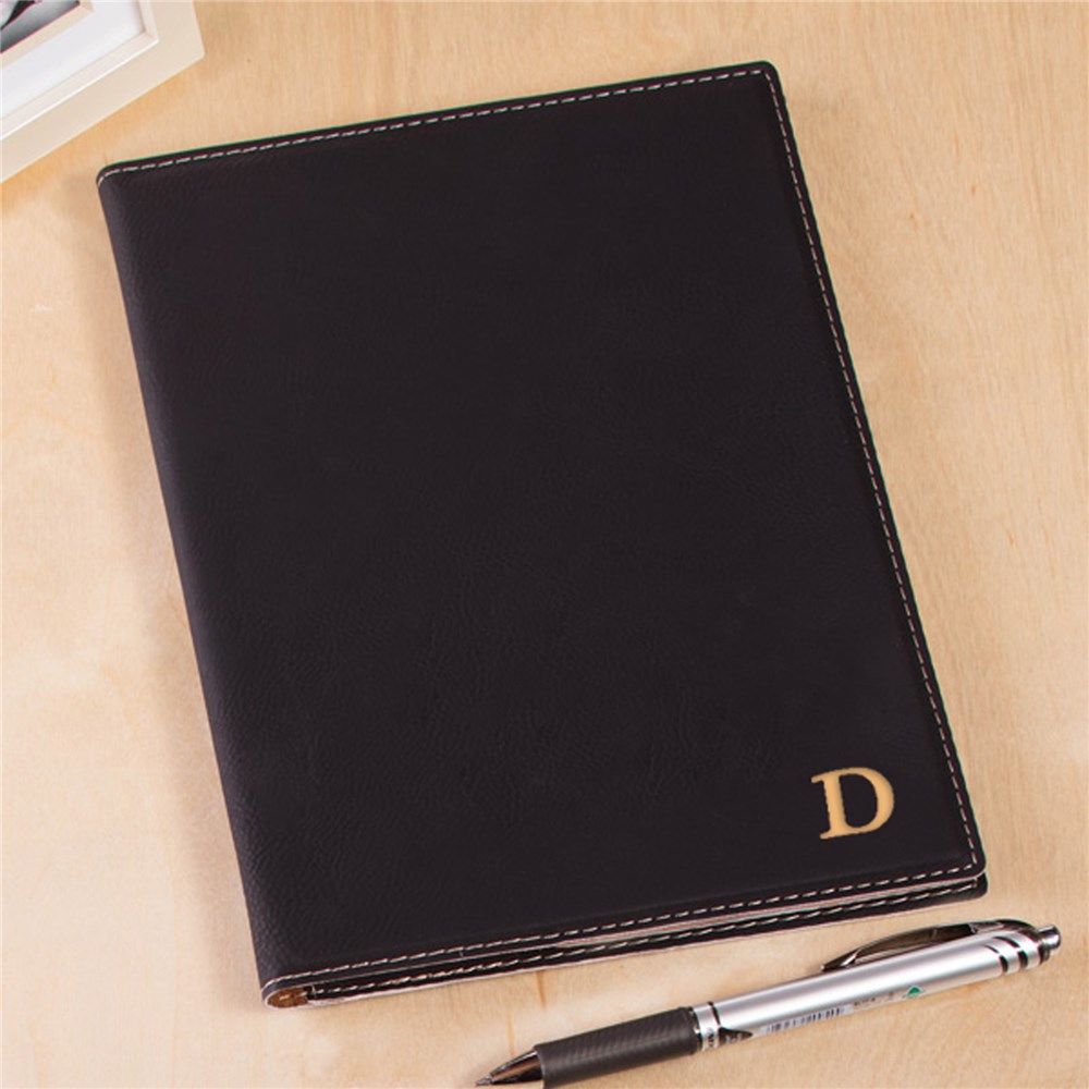 Engraved Single Initial Black Portfolio | Personalized Office Gifts For Him