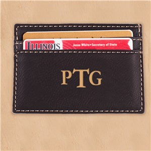 Engraved Monogram Black Leatherette Card Holder | Personalized Gifts for Him