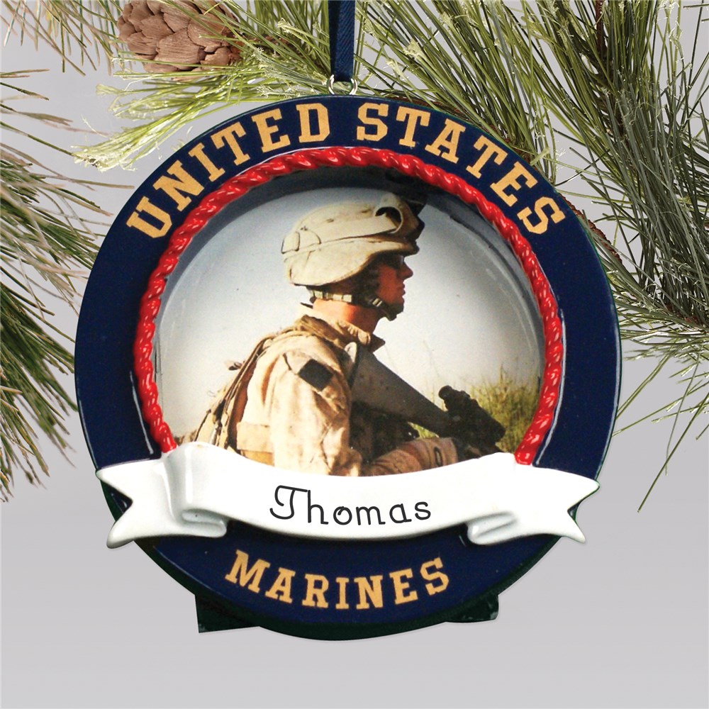 Personalized Photo Ornament Frame US Marines | Personalized Military Christmas Ornaments