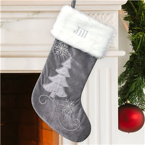 Embroidered Grey Velvet with Silver Beading Stocking | Personalized Christmas Stockings