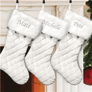 Embroidered Ivory Quilted Stocking with Bells | Personalized Christmas Stockings