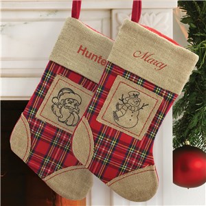 Personalized Plaid Burlap Christmas Stocking