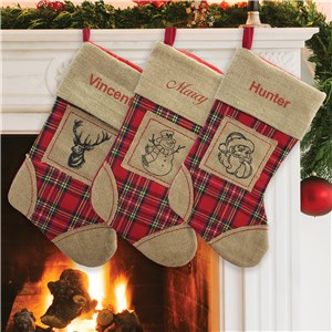 Personalized Plaid Burlap Christmas Stocking