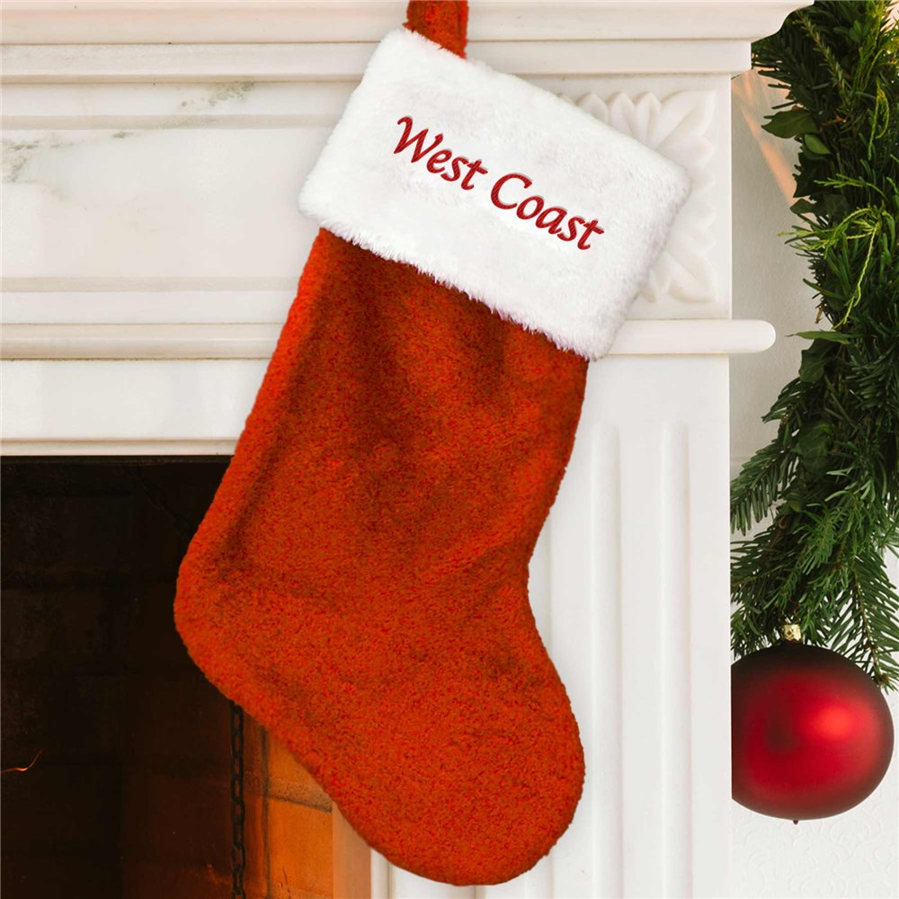Embroidered Corporate Red Plush Stocking