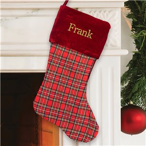 Embroidered Red and Black Plaid Christmas Stocking