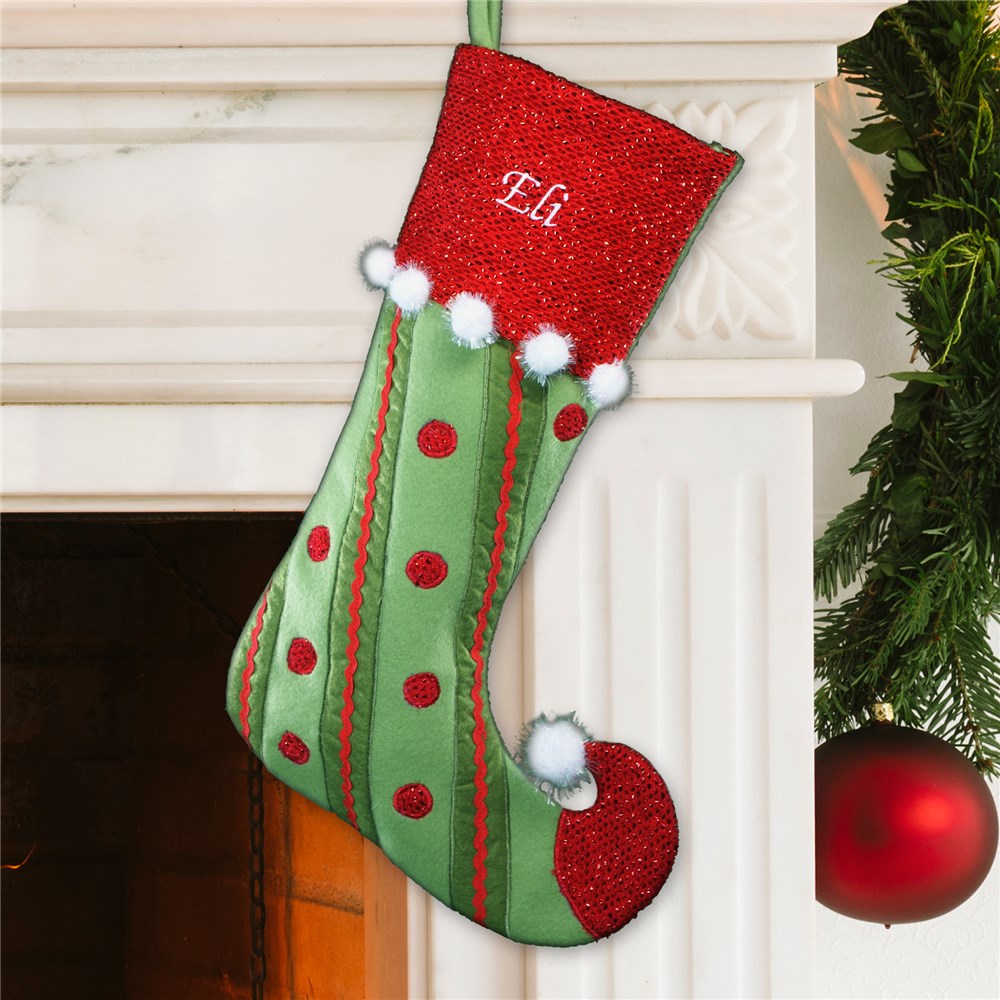 Embroidered Polka Dot & Stripes Christmas Stocking GiftsForYouNow