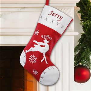Embroidered Red Velvet Reindeer Christmas Stocking | Embroidered Christmas Stockings