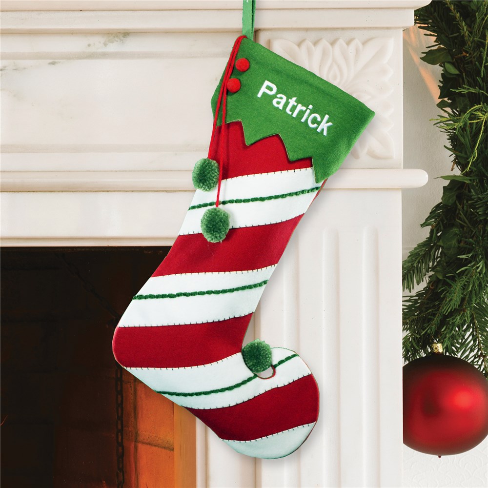 Embroidered Candy Cane Christmas Stocking | GiftsForYouNow