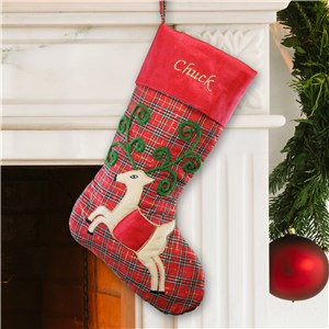 Plaid Satin Reindeer Christmas Stocking | Personalized Stockings