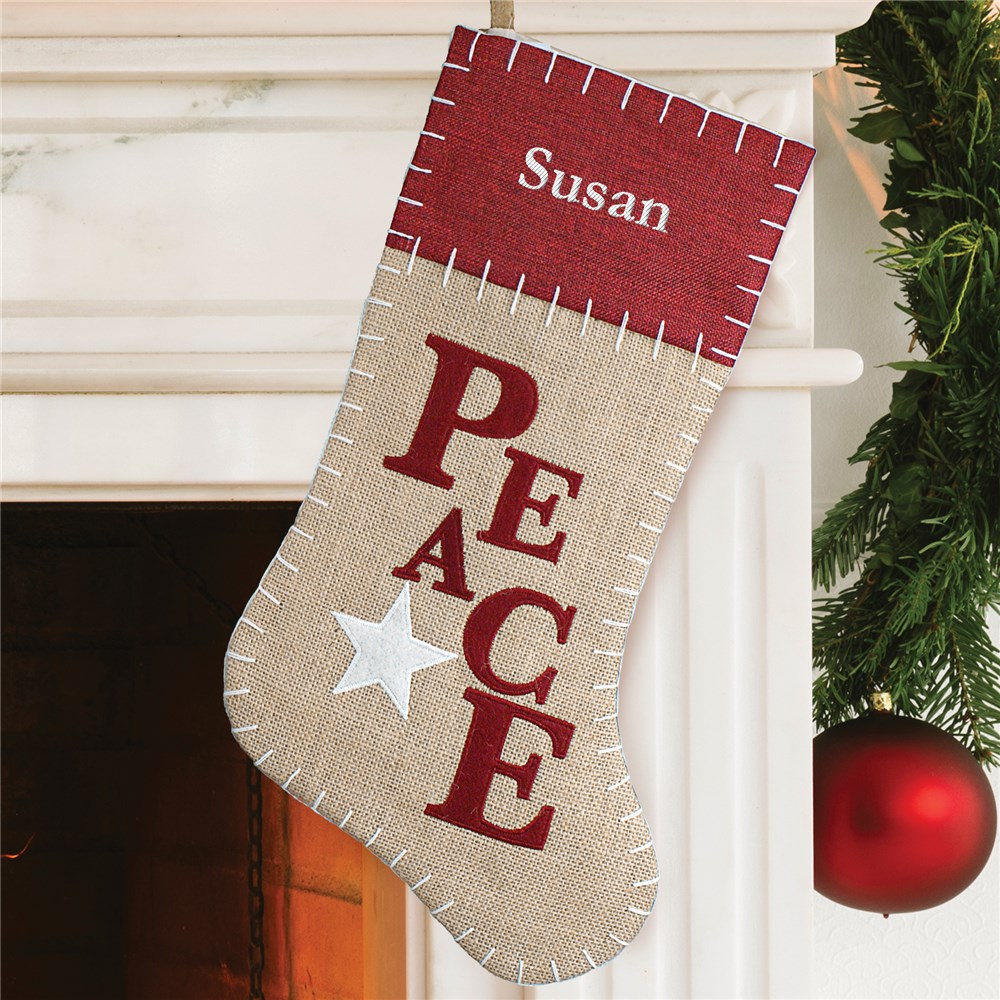 peace burlap stocking