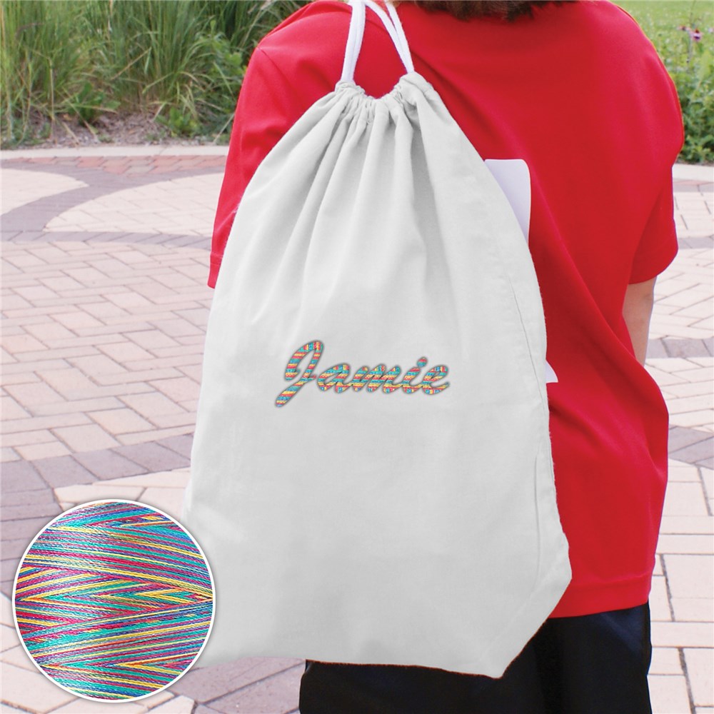 Embroidered Name Sports Bag in Rainbow Thread