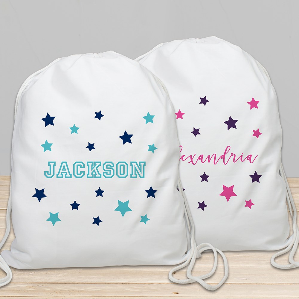 Personalized Kids' Drawstring Bag with Stars Design
