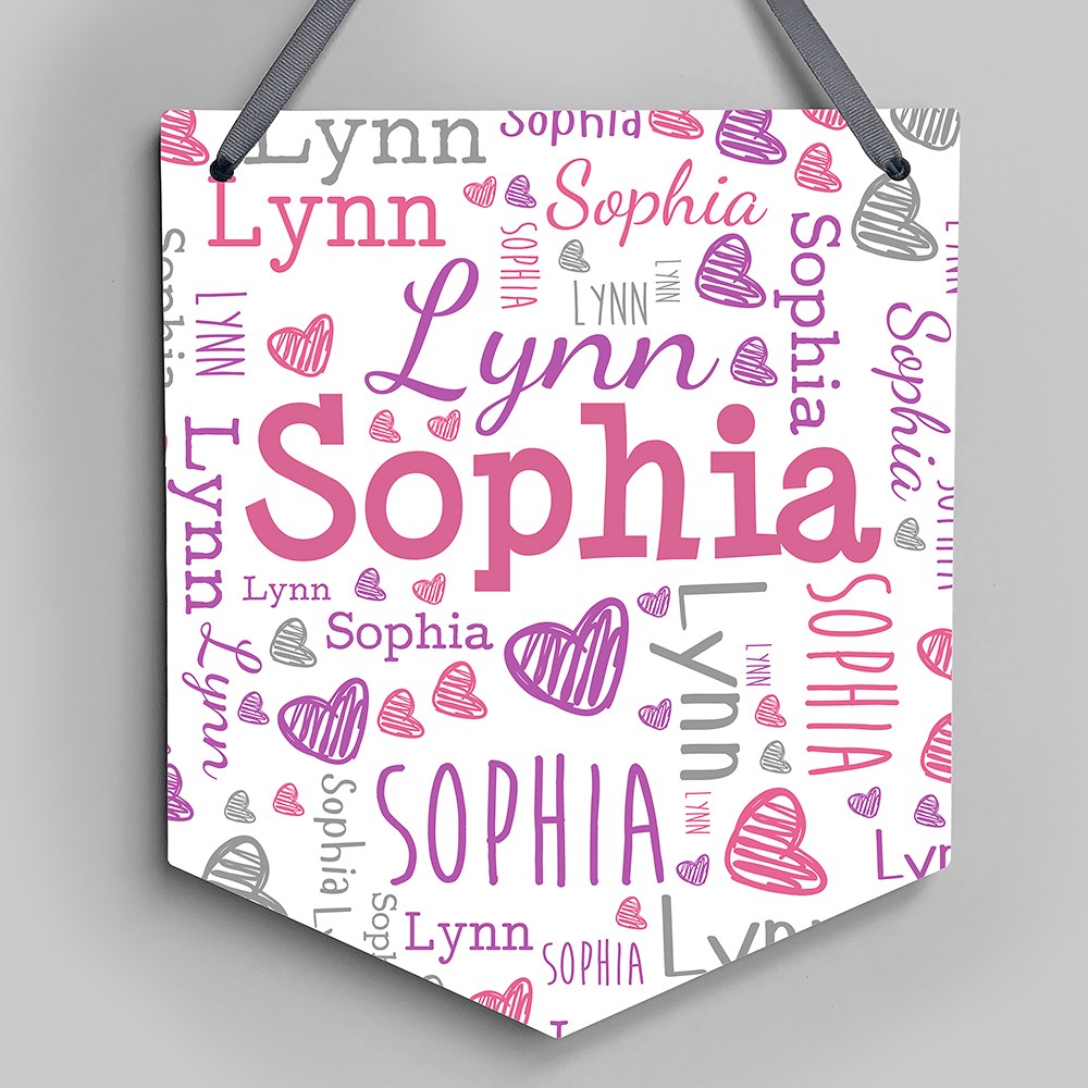 Personalized Baby Word-Art Banner-Shaped Sign for Nursery