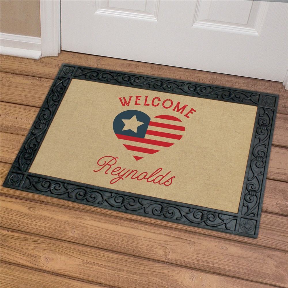 Personalized Patriotic Heart Doormat U1027183X