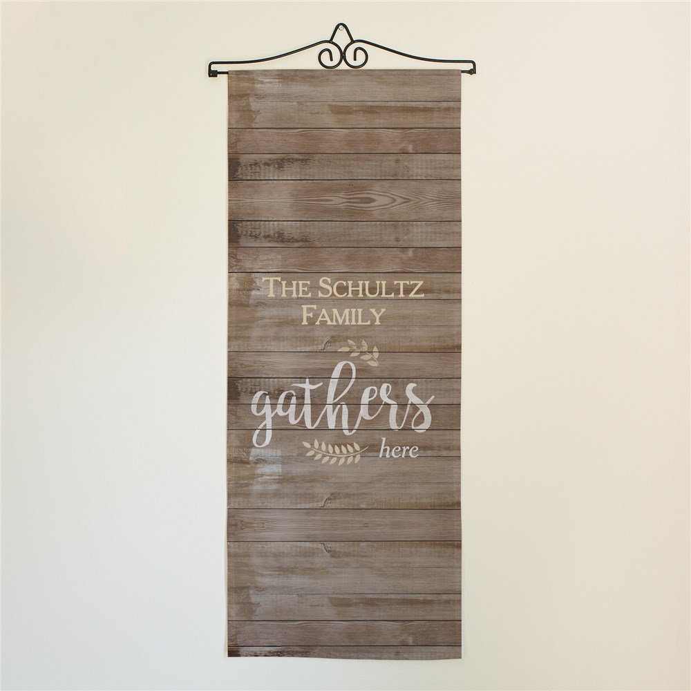 Personalized Family Gathers Here Wall Hanging | Front Door Decorations