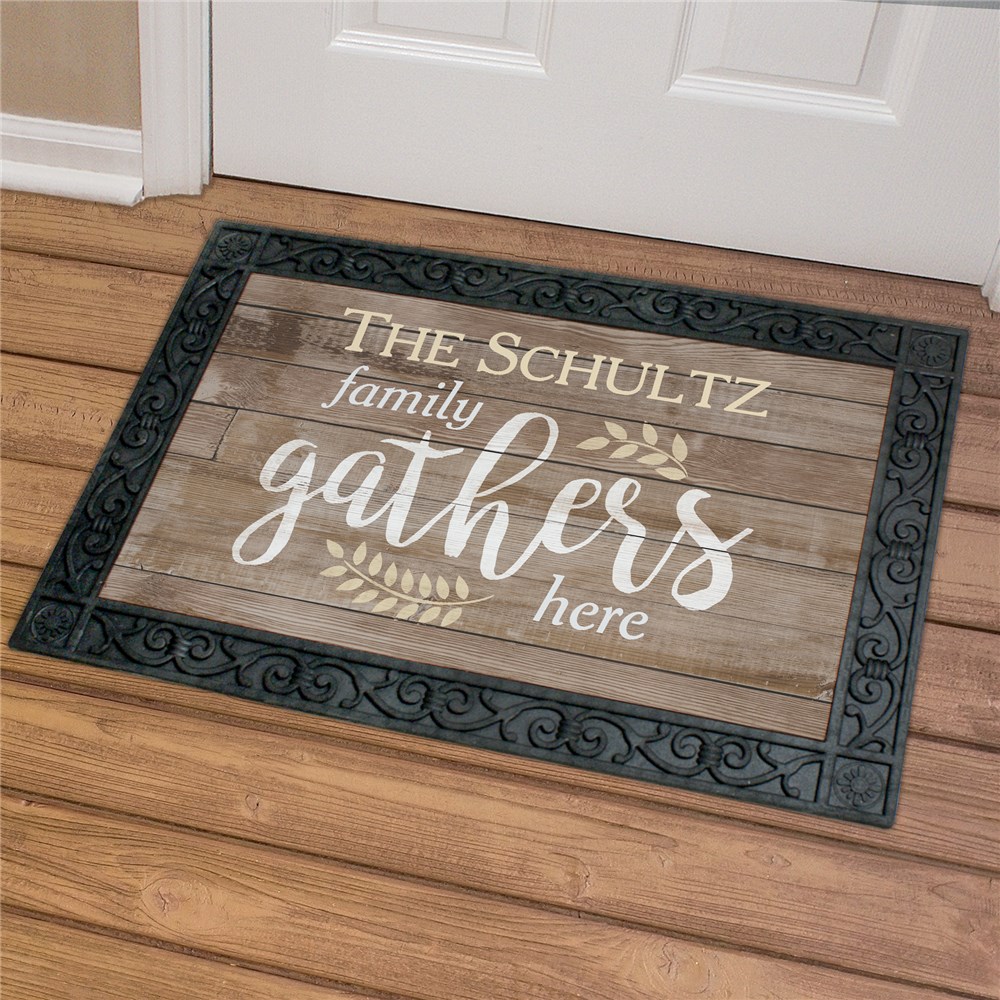 Personalized Family Gathers Here Doormat U1060983X
