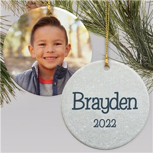 Personalized Glitter Name Photo Ornament for Him | Personalized Christmas Ornaments for Kids
