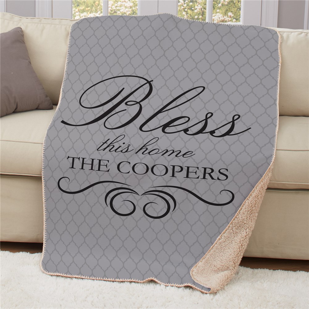 Personalized Bless This Home Sherpa Blanket | Housewarming Gift Ideas