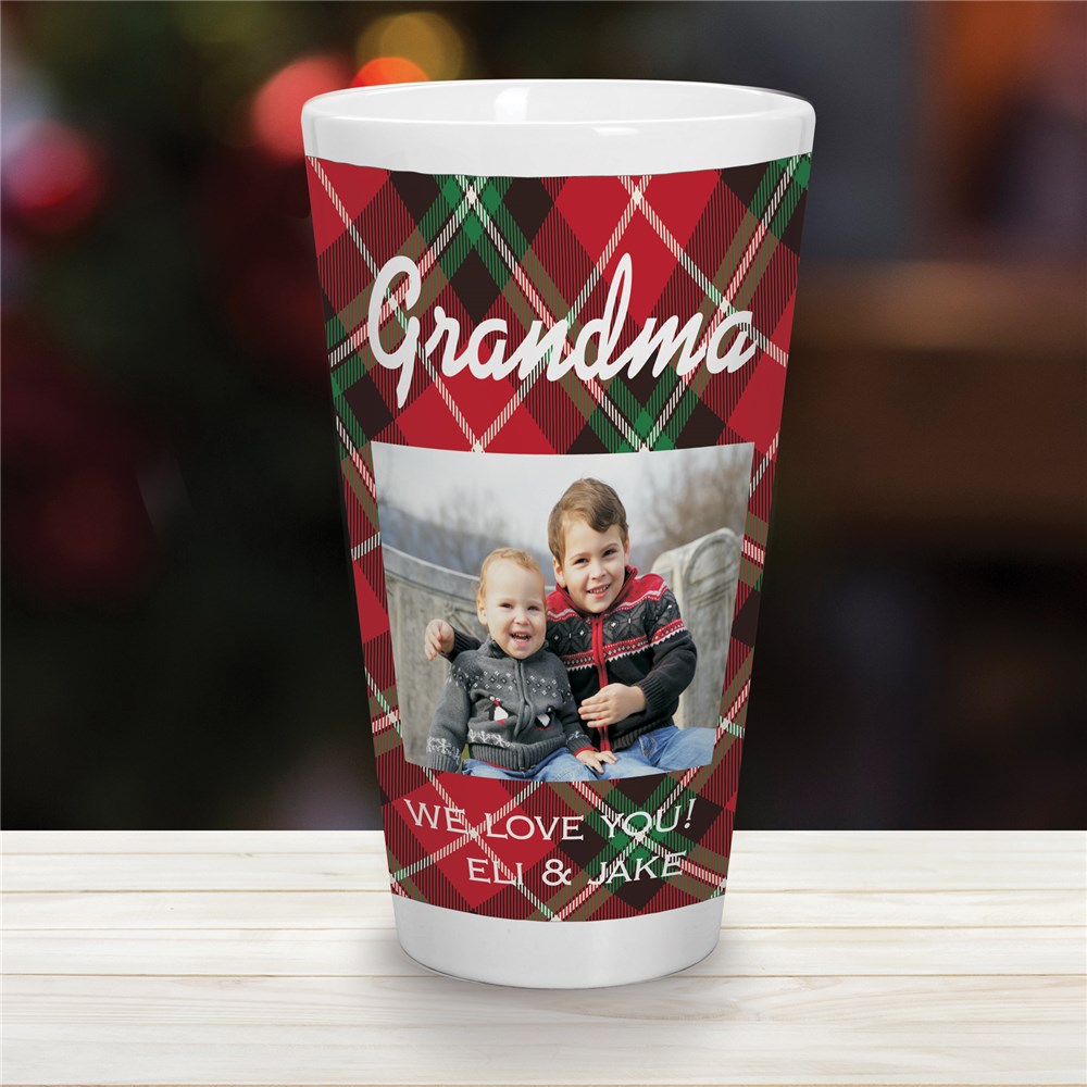 Personalized Plaid Photo Latte Mug | Personalized Christmas Mugs