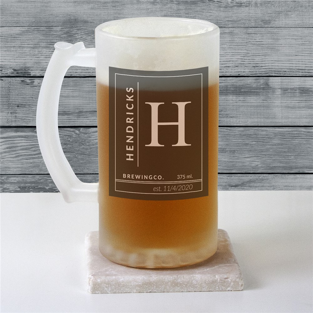 Personalized Name & Initial Frosted Glass Beer Stein GiftsForYouNow