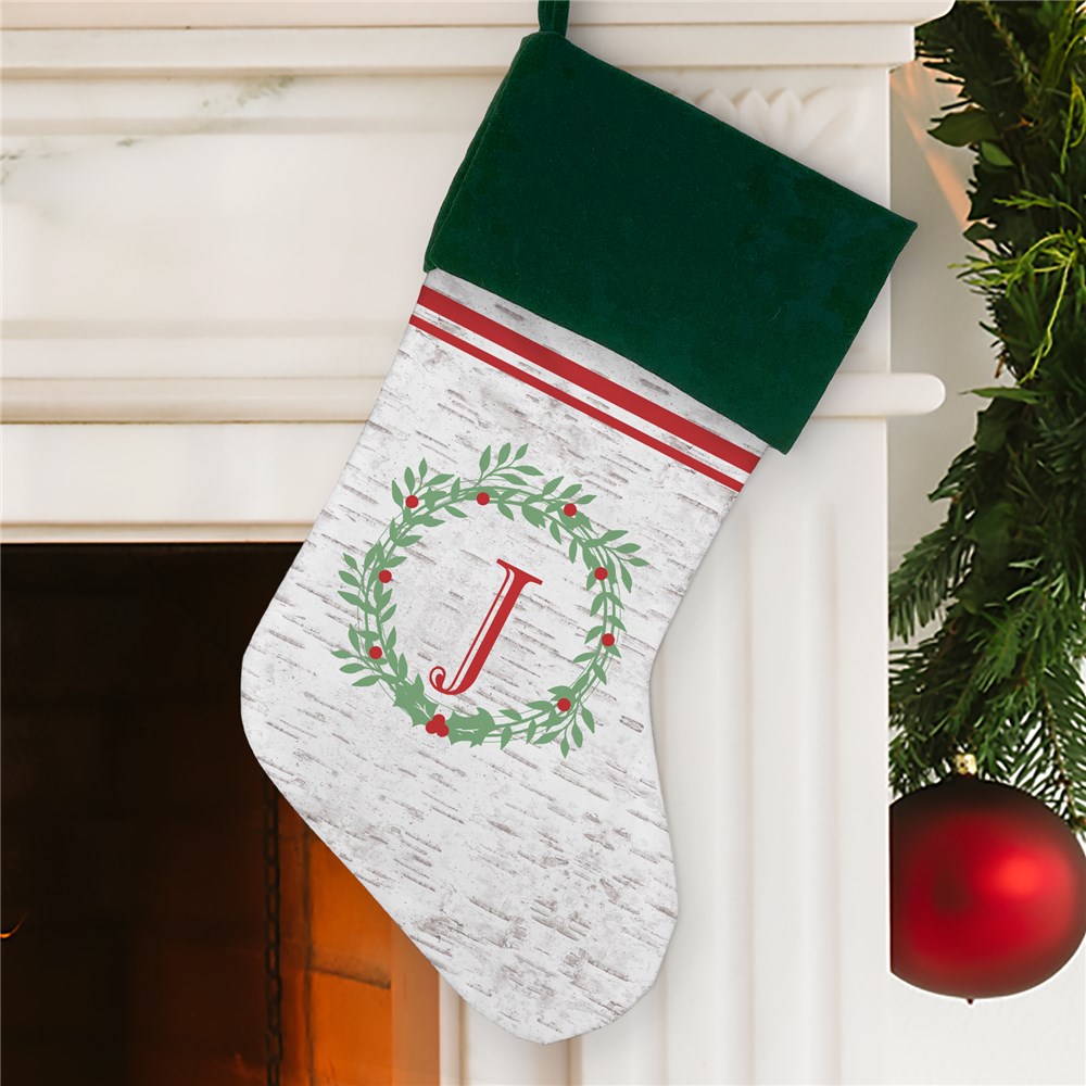 Initial Faux Birch Stocking | Monogrammed Christmas Stockings