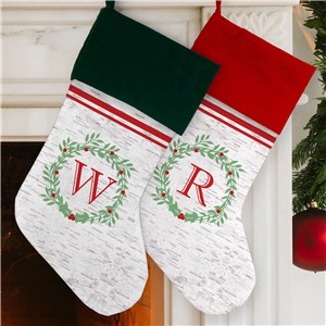 Initial Faux Birch Stocking | Monogrammed Christmas Stockings