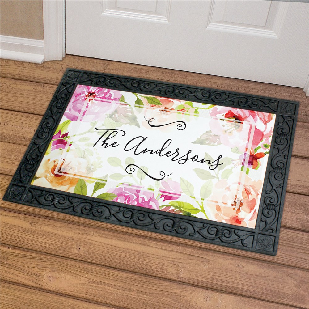 Personalized Floral Watercolor Doormat | Customized Doormats