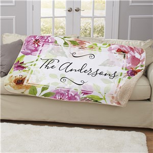 Personalized Floral Watercolor Sherpa Throw U1123287