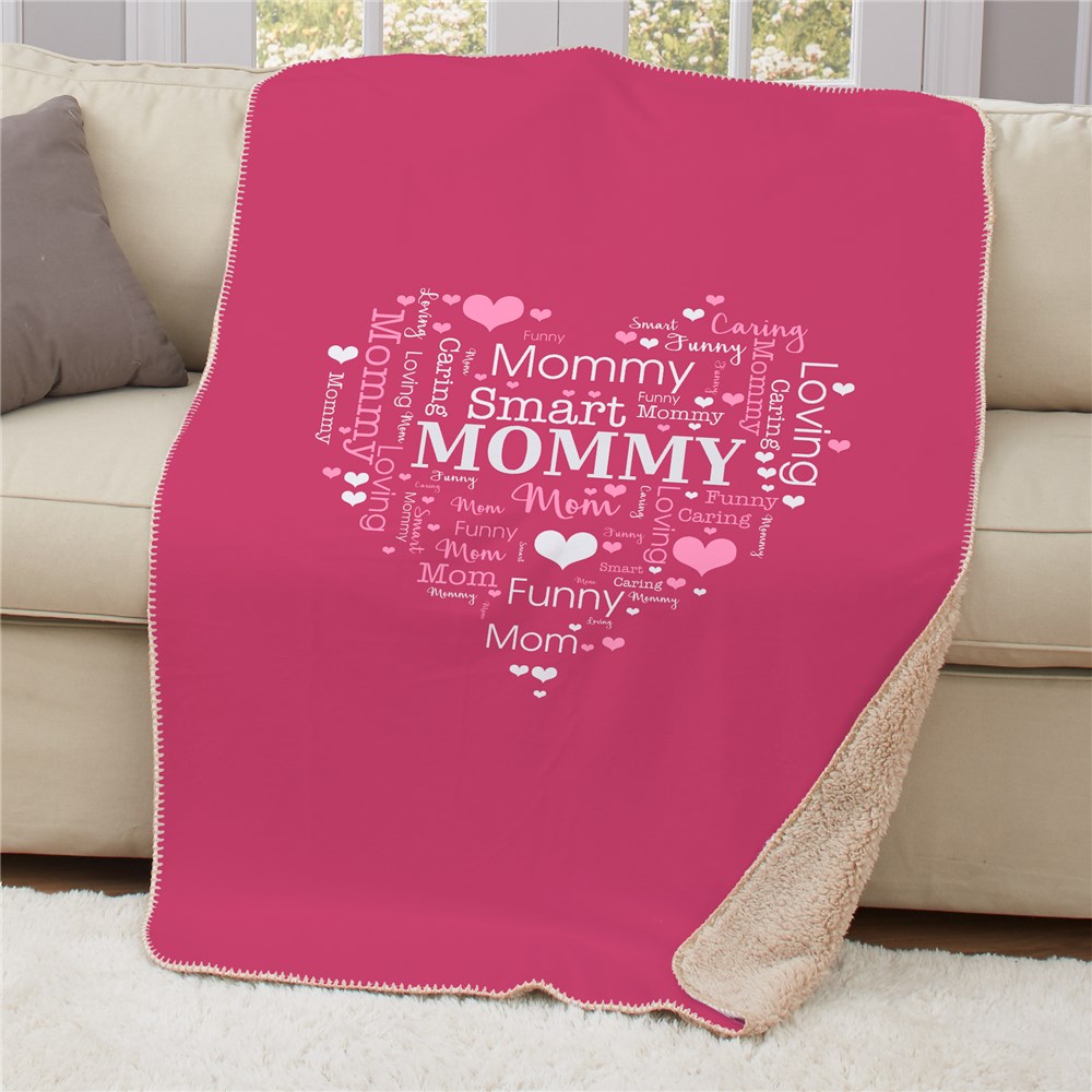 Heart Word-Art Sherpa Throw | Personalized Mother's Day Gifts