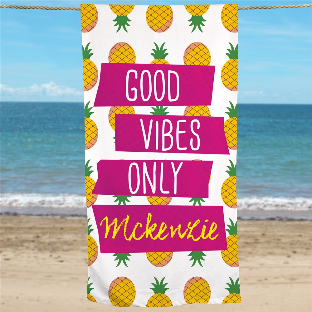 Personalized Good Vibes Only Beach Towel | Personalized Beach Towels
