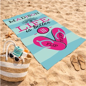 Personalized Life Is Better In Flip Flops Beach Towel | Personalized Beach Towels