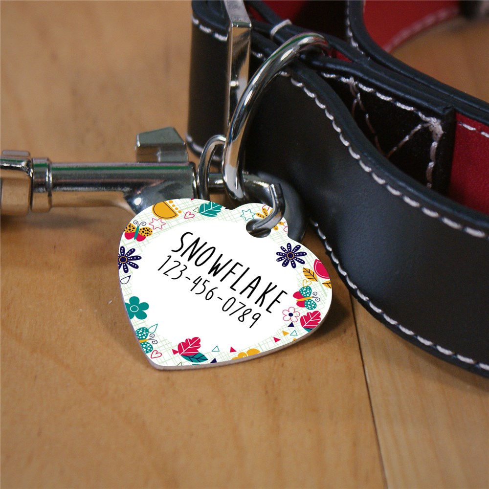 Personalized Floral Heart Shaped Pet Tag | Personalized Pet Tag