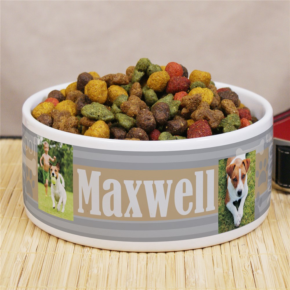 Personalized Woof Striped Pet Food Bowl U1200914