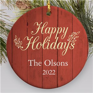 Personalized Wood Grain Holidays Round Ornament | Personalized Family Ornaments