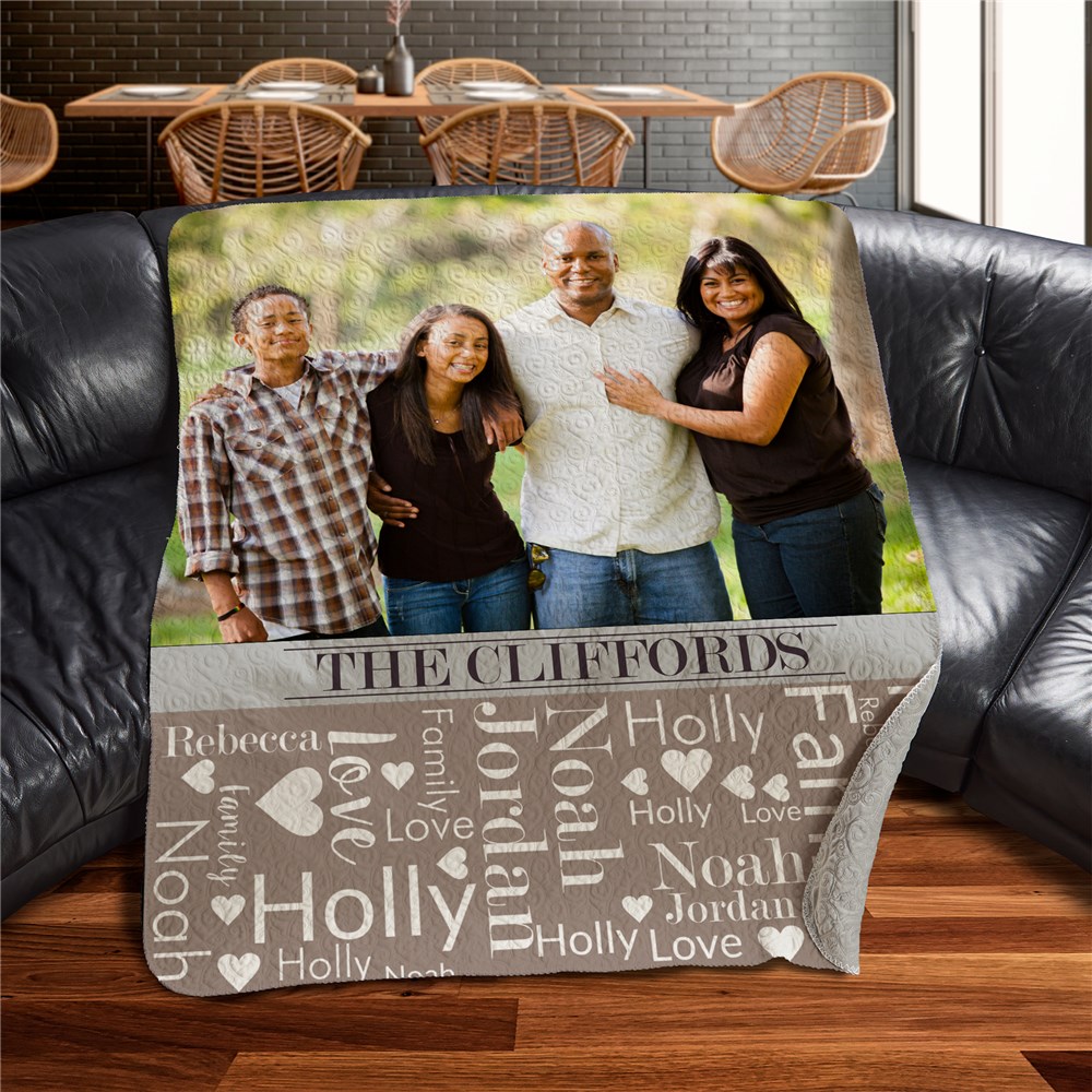 Personalized Family Photo Word Art Vertical Quilted Blanket U12183159