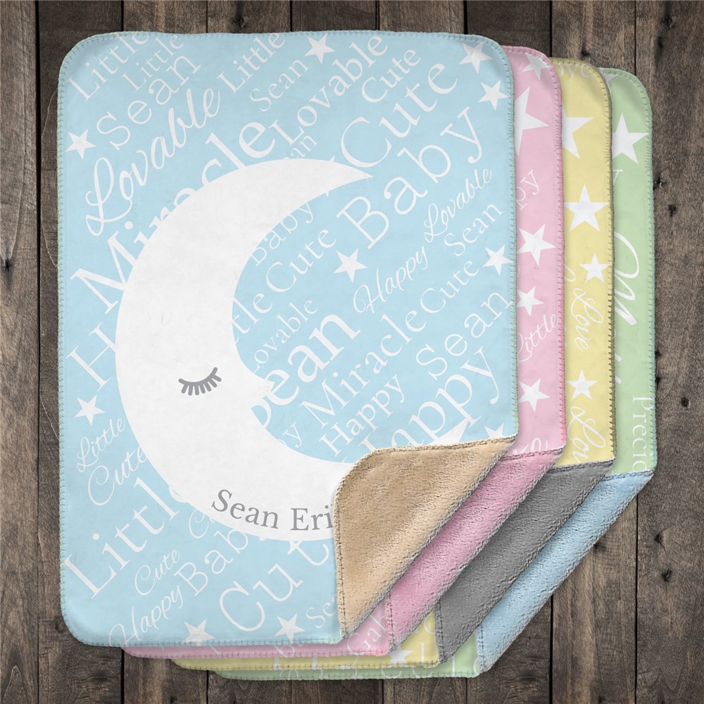 Personalized Baby Moon Word-Art Sherpa | Personalized Blankets For Baby