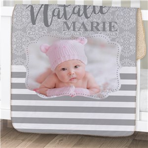Personalized Striped Photo Baby Sherpa Blanket | Photo Personalized Baby Blanket