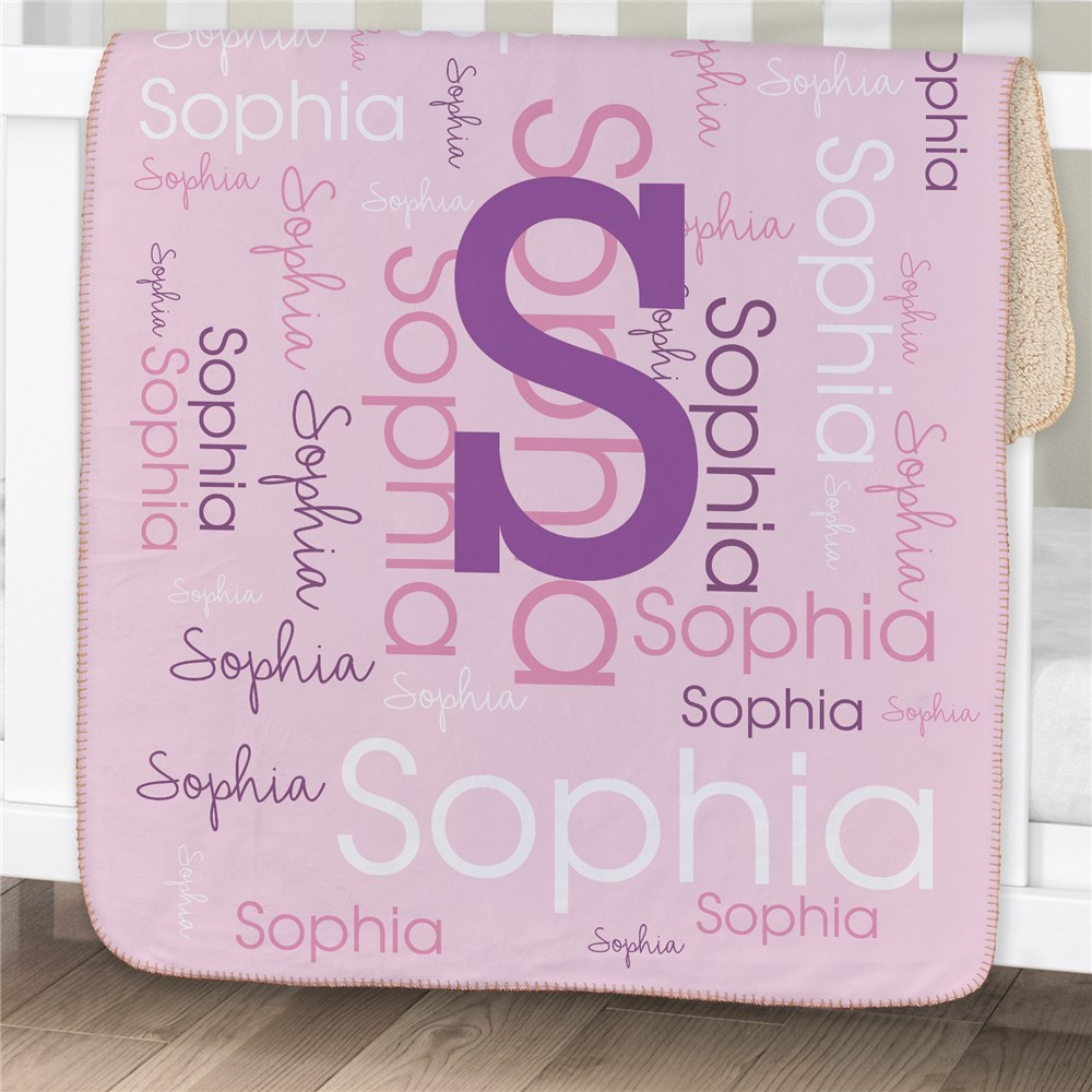 Personalized Initial Word-Art Baby Sherpa Blanket | Personalized Baby Blanket With Name