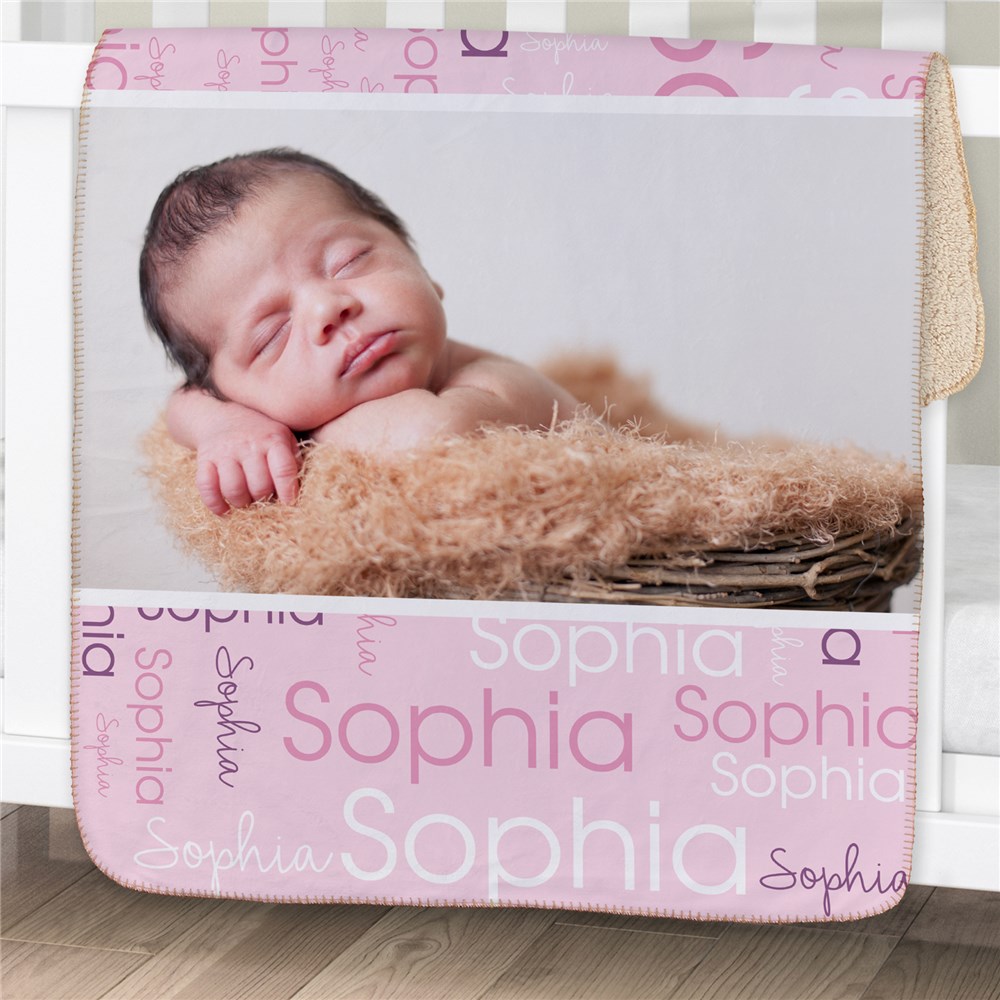 Personalized Initial Photo Word-Art Baby Sherpa Blanket | Personalized Baby Blanket With Photo