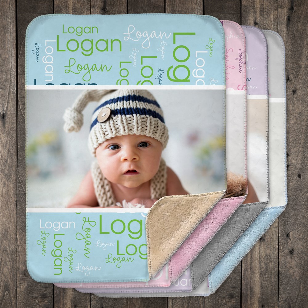 Personalized Initial Photo Word-Art Baby Sherpa Blanket | Personalized Baby Blanket With Photo